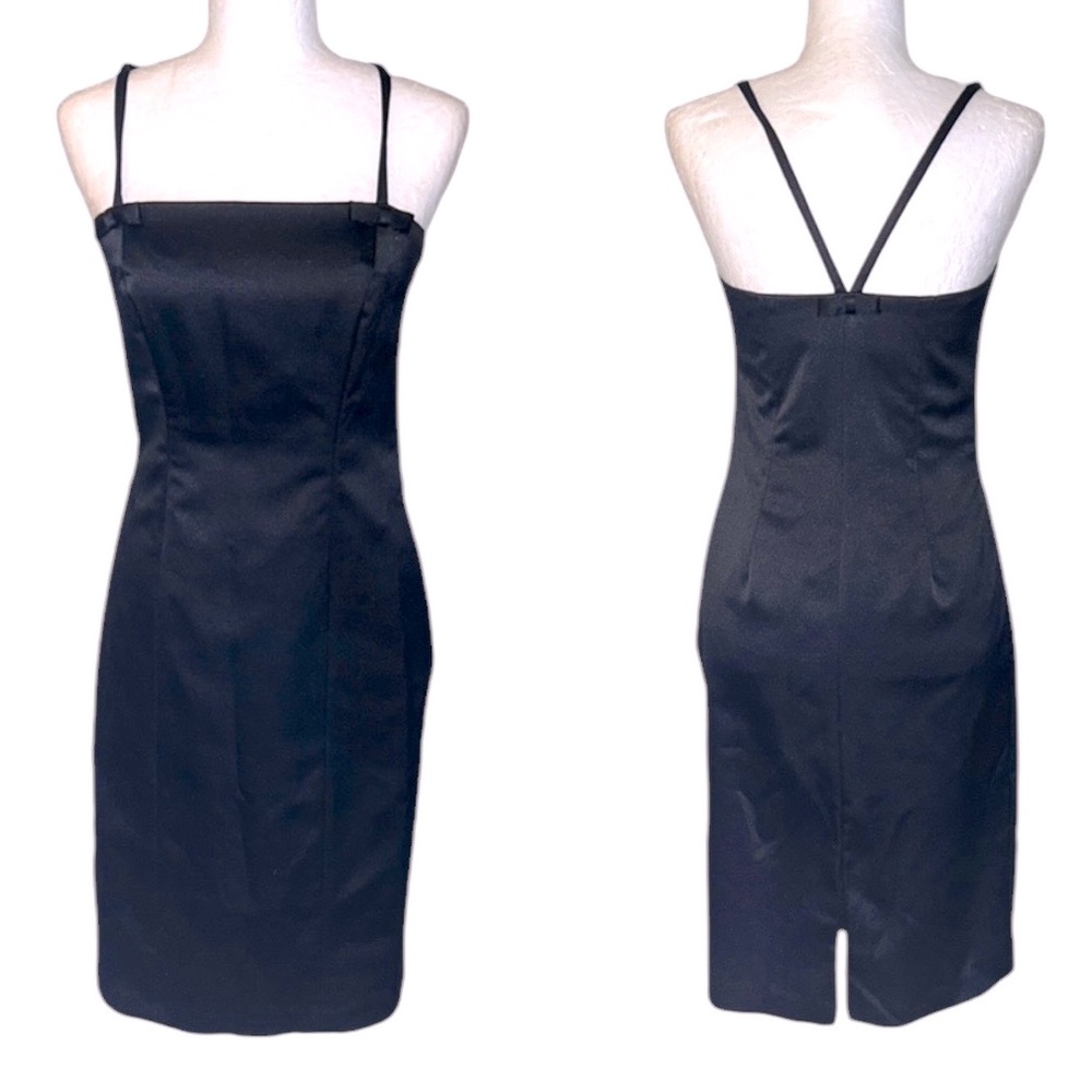 Hugo Buscati Vintage Black Satin Bow Detail Midi Slip Dress - 6